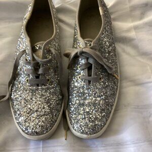 Kate Spade Keds Glitter Lace Up Sneakers PREOWNED (Silvery Grey)